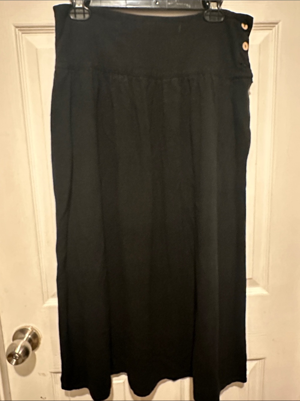 Comfort Stretch Black Maxi Skirt with Side Button Detail